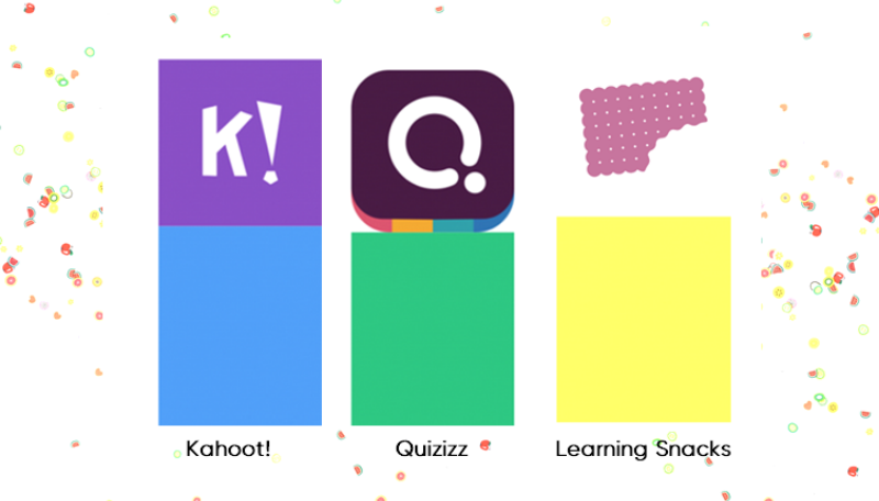 Die drei Logos der Quiz-Apps: Kahoot, Quizizz und Learning Snacks.